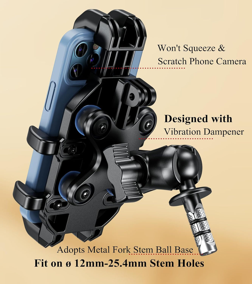 Motorcycle Fork Stem Phone Mount Holder with Vibration Dampener